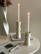 Set of 3 Minimalist Ceramic Candle Holders – Modern Unglazed Décor for Dining Table or Mantel