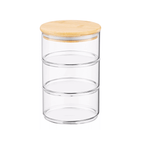 Stackable Round Bamboo Glass Jar – 450ml Airtight Pantry & Bathroom Storage