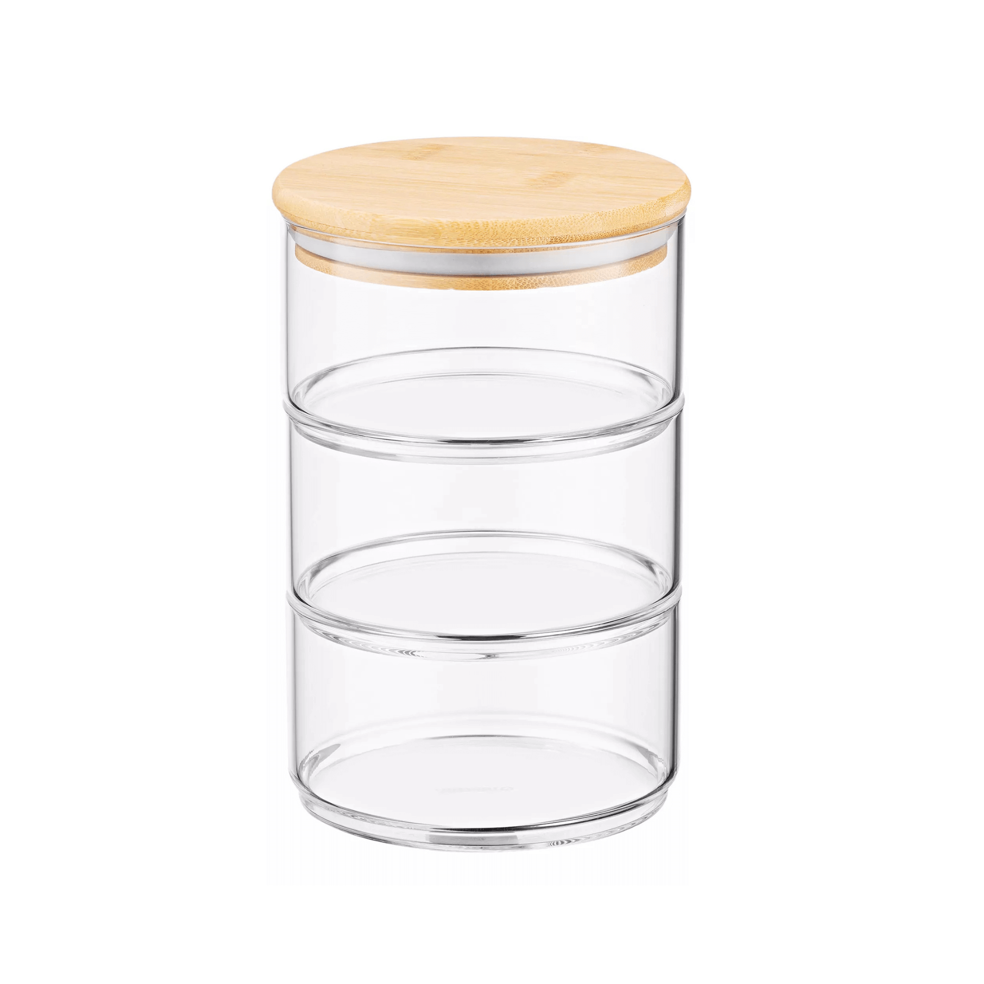 Stackable Round Bamboo Glass Jar – 450ml Airtight Pantry & Bathroom Storage