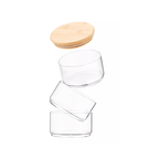 Stackable Round Bamboo Glass Jar – 450ml Airtight Pantry & Bathroom Storage