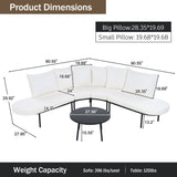 Patio Half- Moon Curved Outdoor Furniture Sofa Set with Coffee Table,