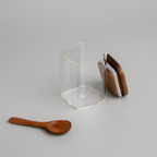 Square Glass Spice Jars with Acacia Wood Lid – Airtight Pantry Storage (180ml / 360ml / 800ml) | Packs of 6, or 12pk