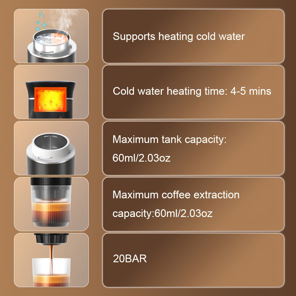 Portable USB Coffee Maker – Hot & Cold Espresso Machine, Rechargeable, Ground Coffee & Capsule Compatible