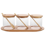 3-Piece Bamboo Lid Glass Jar Set – 300ml Airtight Food Storage Containers with Tray