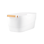 Medium White Storage Tub with Wooden Handles – Multi-Purpose Organiser Box for Home & Pantry