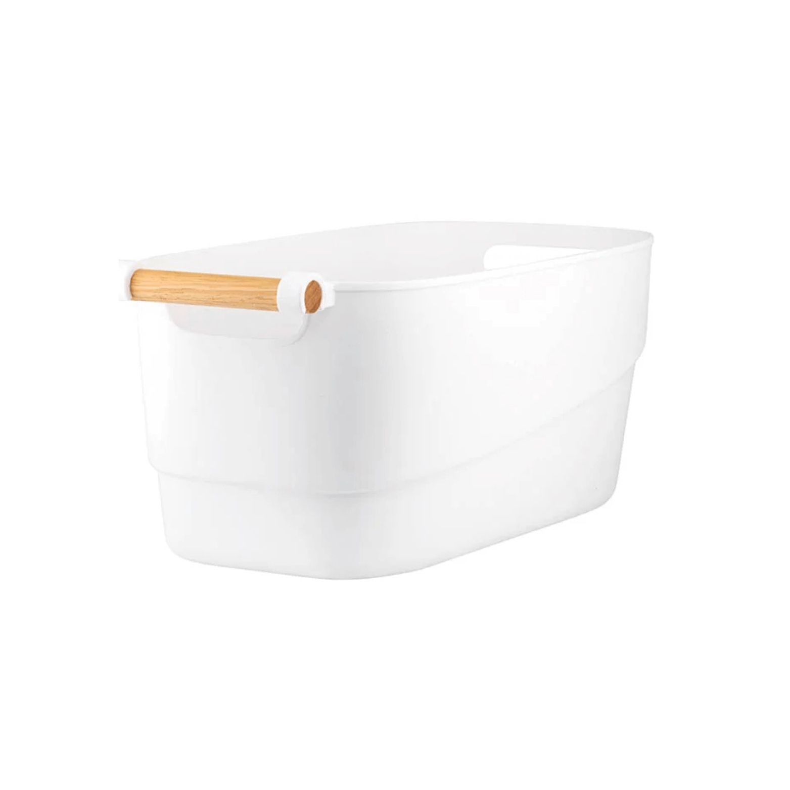 Medium White Storage Tub with Wooden Handles – Multi-Purpose Organiser Box for Home & Pantry