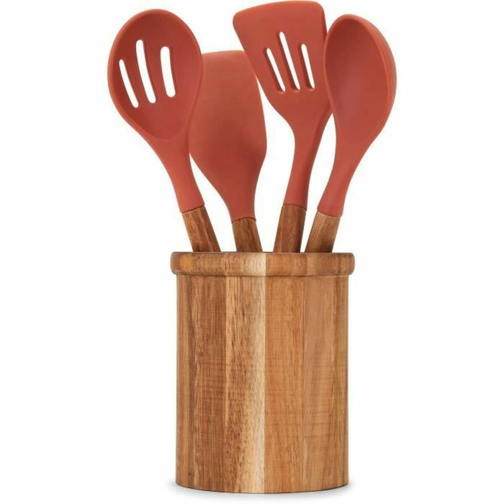 5-Piece Orange Kitchen Utensils Set – Silicone & Acacia Wood