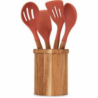5-Piece Orange Kitchen Utensils Set – Silicone & Acacia Wood