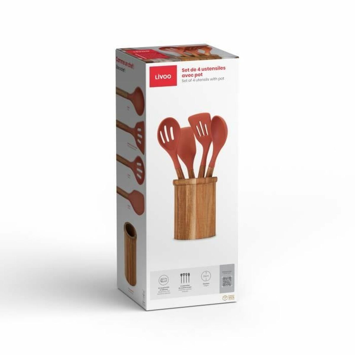 5-Piece Orange Kitchen Utensils Set – Silicone & Acacia Wood