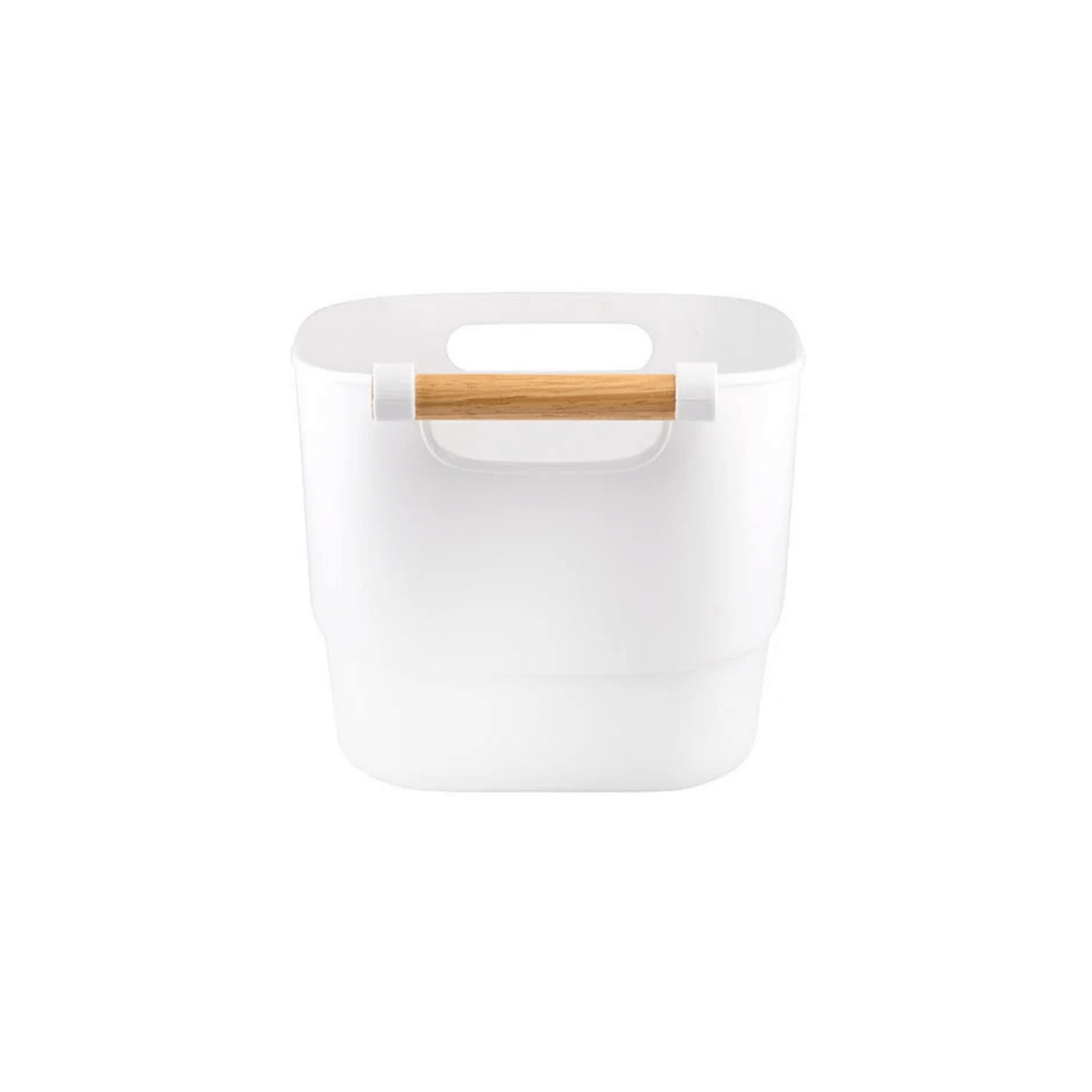 Medium White Storage Tub with Wooden Handles – Multi-Purpose Organiser Box for Home & Pantry