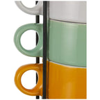 Secret de Gourmet 6-Piece Ceramic Coffee Cup Set with Metal Stand – Colorful Espresso Cups