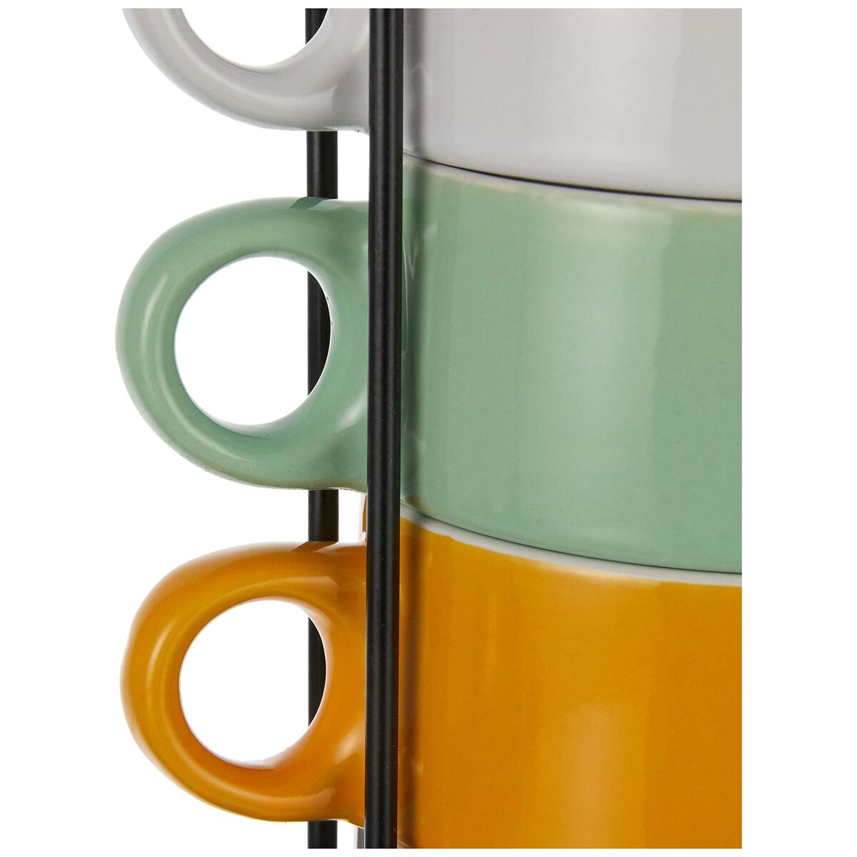 Secret de Gourmet 6-Piece Ceramic Coffee Cup Set with Metal Stand – Colorful Espresso Cups