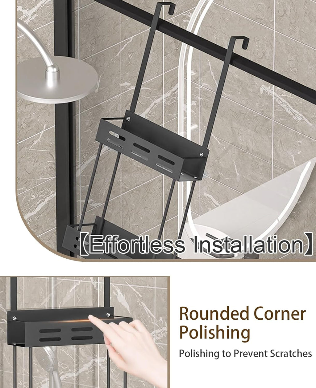 CARLA HOME Over the Door 2-tier Shower Caddy Organiser Shelf with Hooks for Bathroom-4