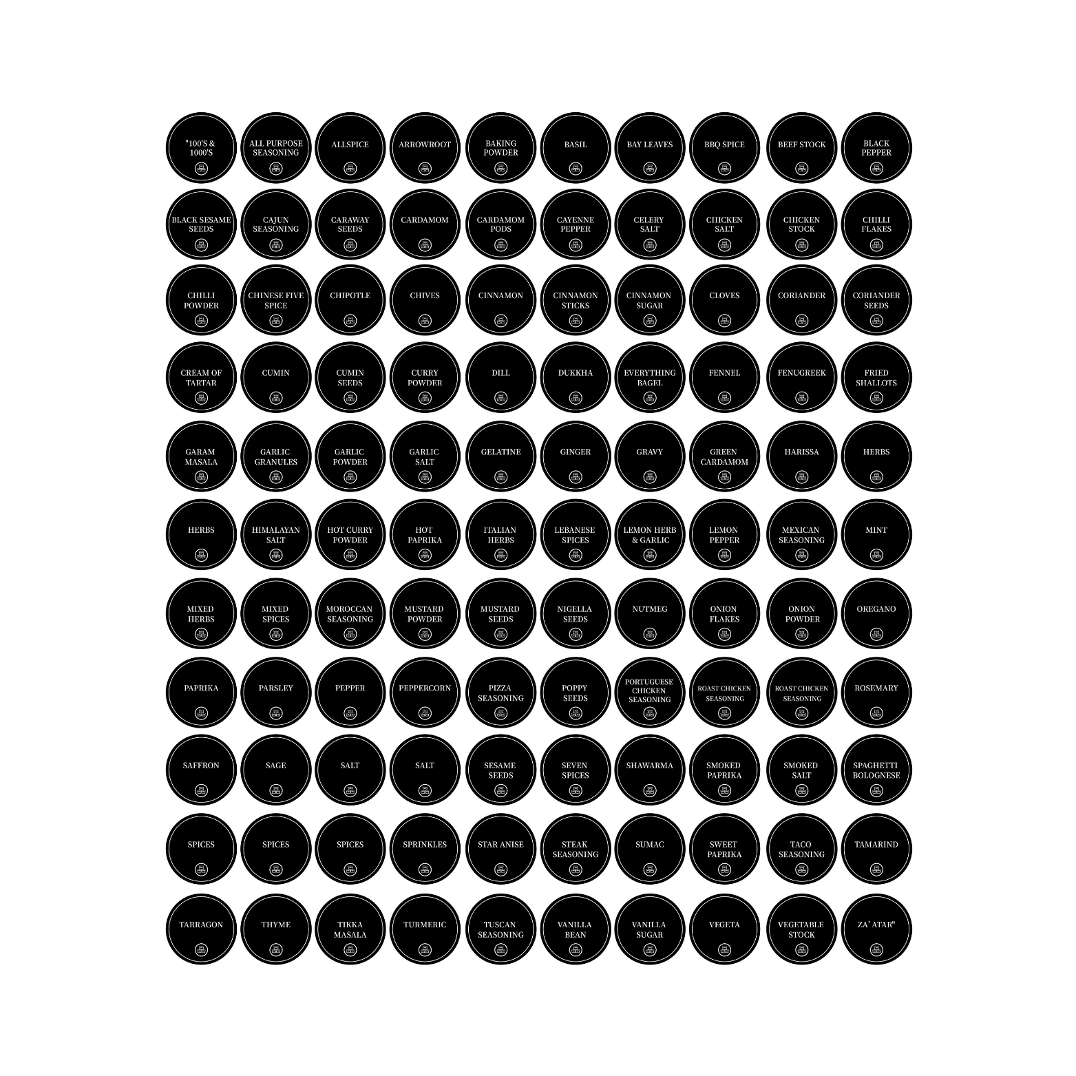 110-Pack Minimalist Waterproof Spice Jar Labels (Black & White) – Pantry Organisation Stickers