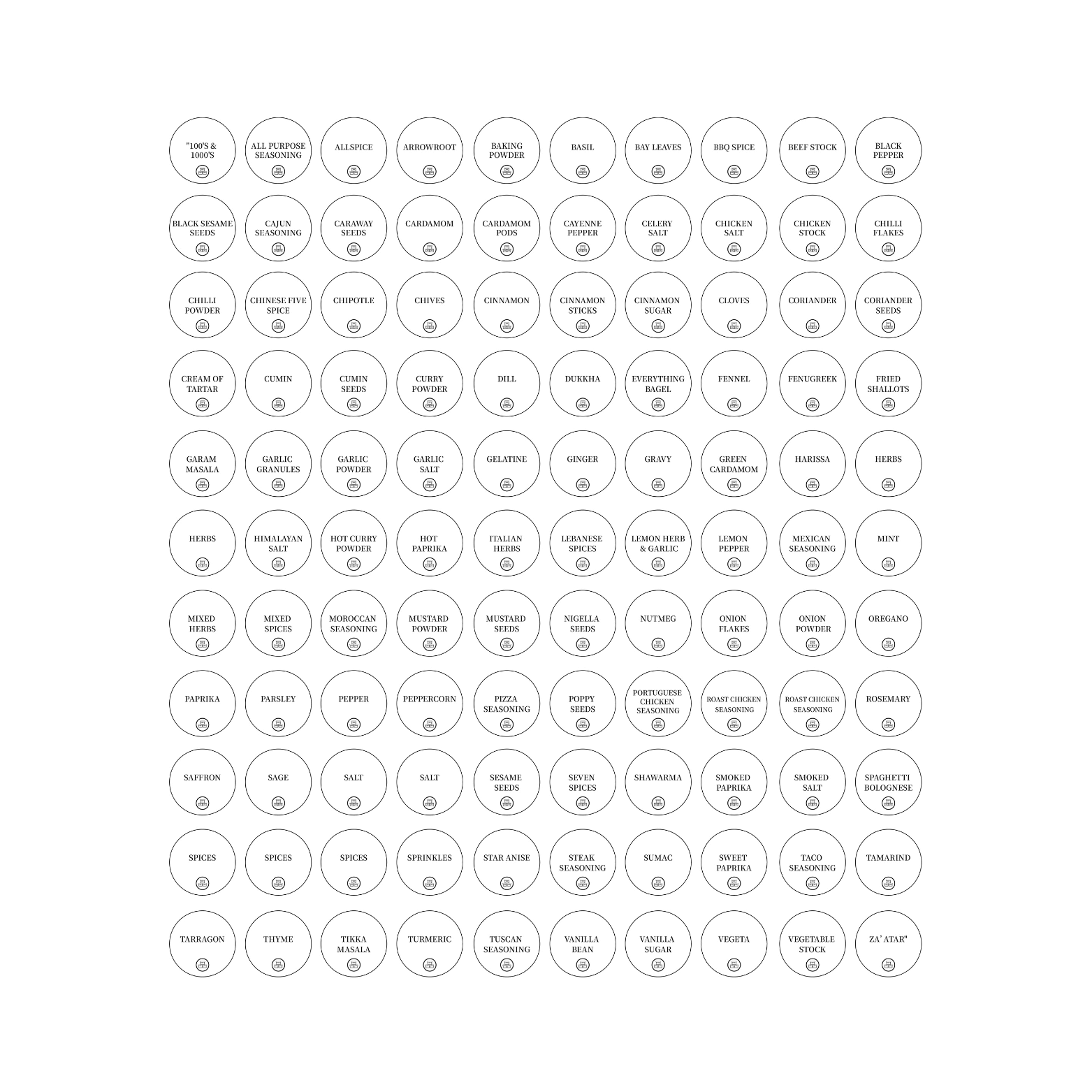 110-Pack Minimalist Waterproof Spice Jar Labels (Black & White) – Pantry Organisation Stickers