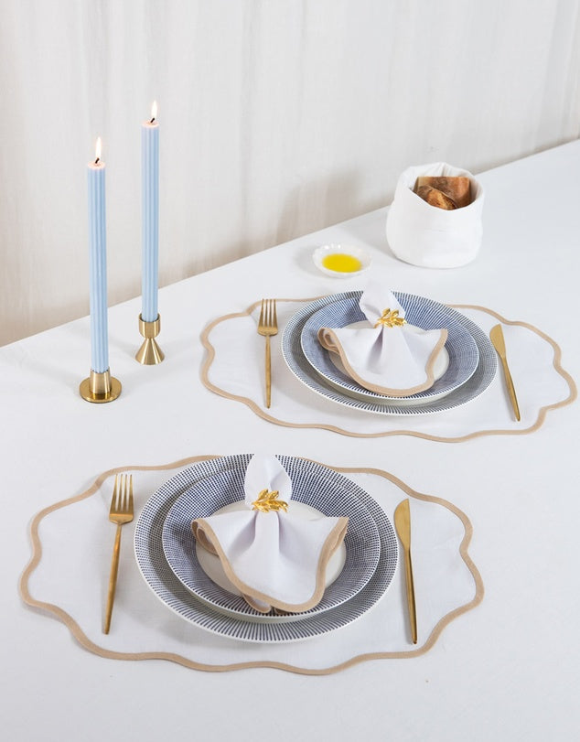 Linen Table Placemet and Napkins Set with Scalloped Edges-3