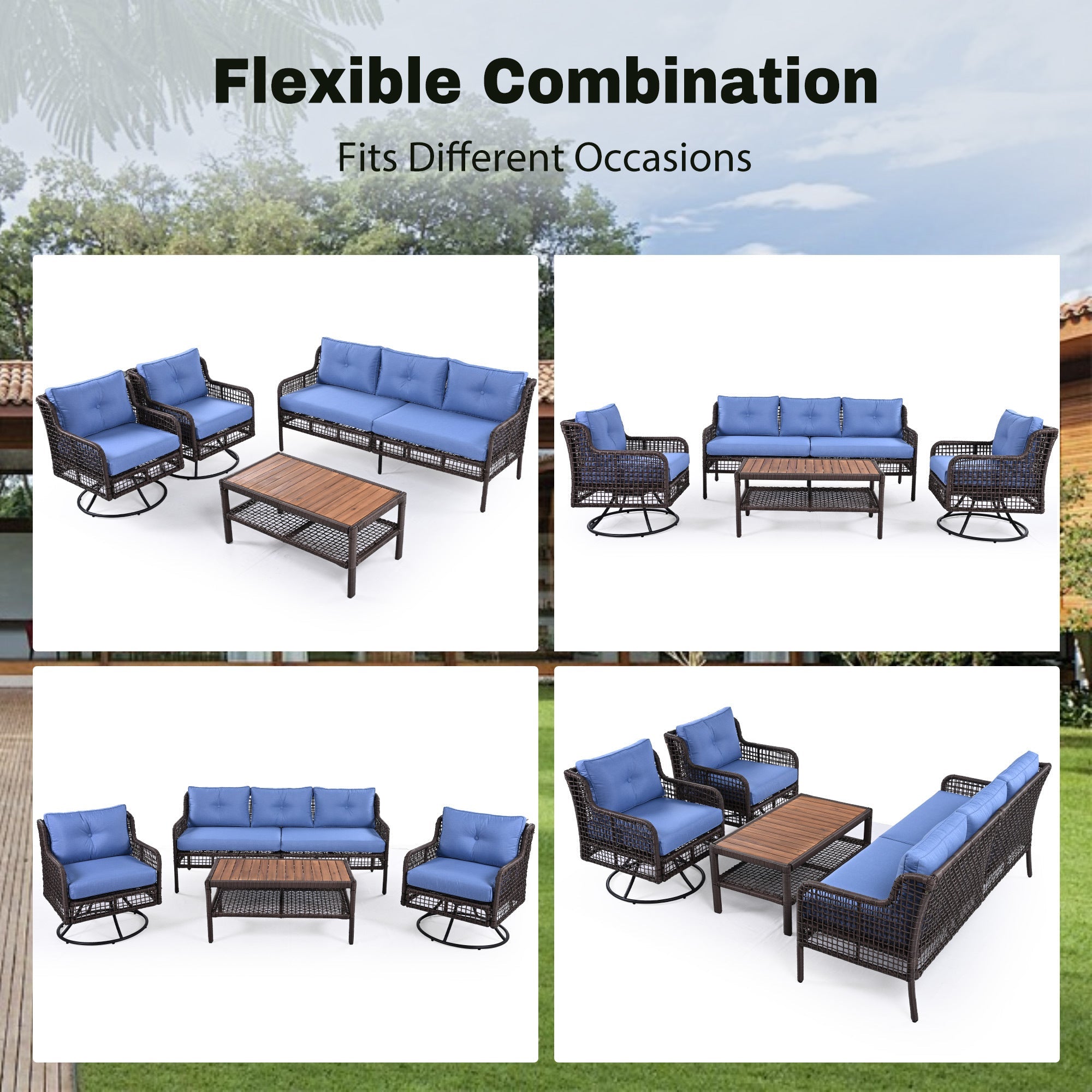 Luxury 4-Piece Outdoor Patio Furniture Set – Wicker Sofa & Swivel Chairs
