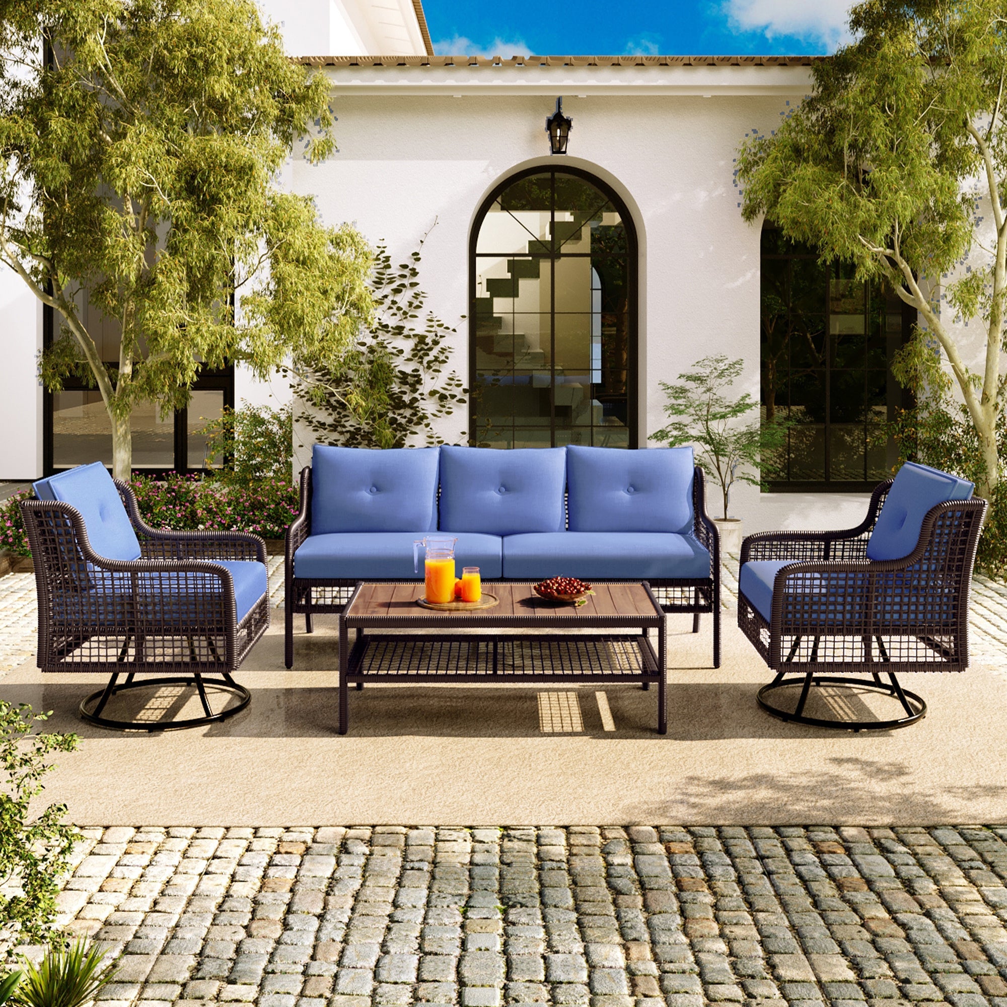 Luxury 4-Piece Outdoor Patio Furniture Set – Wicker Sofa & Swivel Chairs