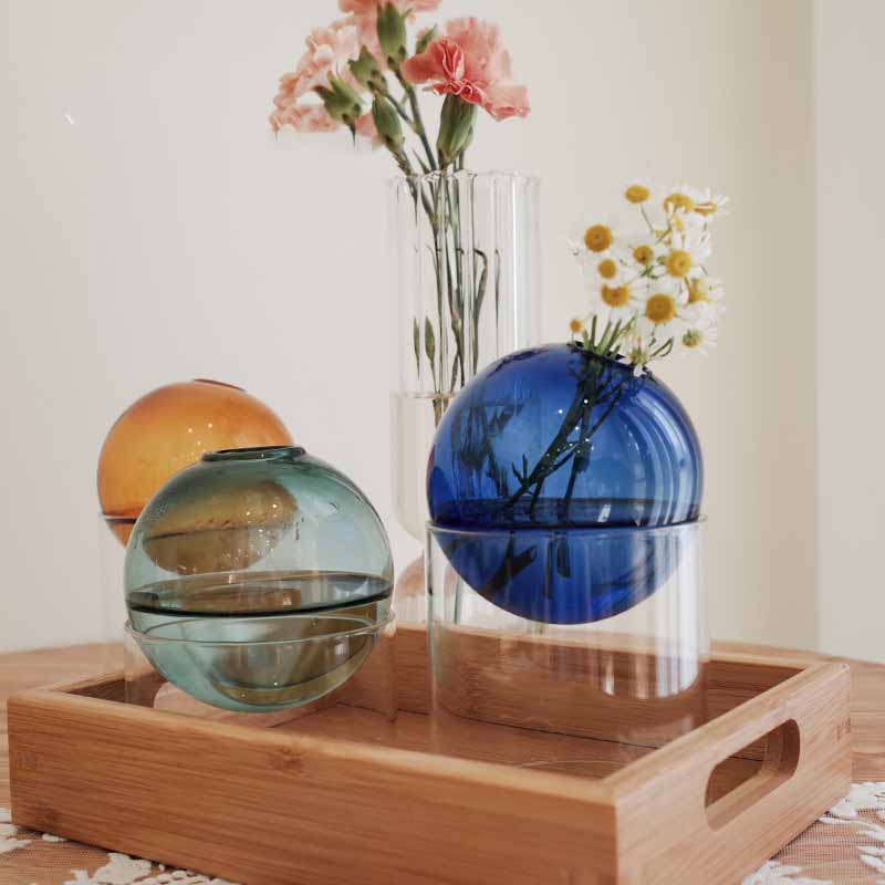 Nordic Colored Bubble Glass Vase – Handcrafted High Borosilicate Art Vase, Multi-Colour Bubble Ball Design