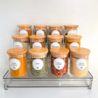 Acrylic Spice Rack with Drawer & 12 Bamboo Jars – Modern Kitchen Organizer (200ml Each)