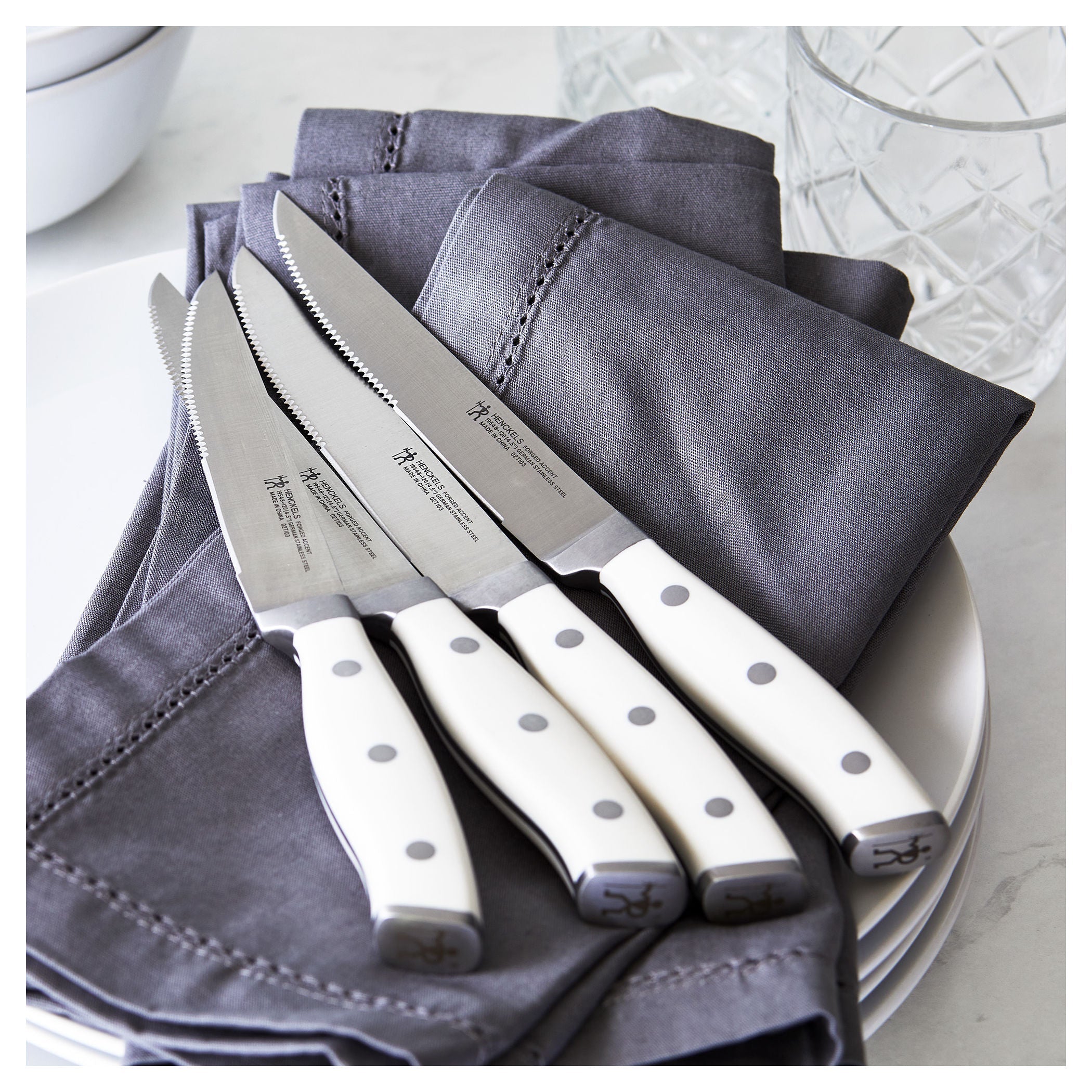 Henckels Forged Accent Steak Knife Gift Set – White Handle, Set of 4