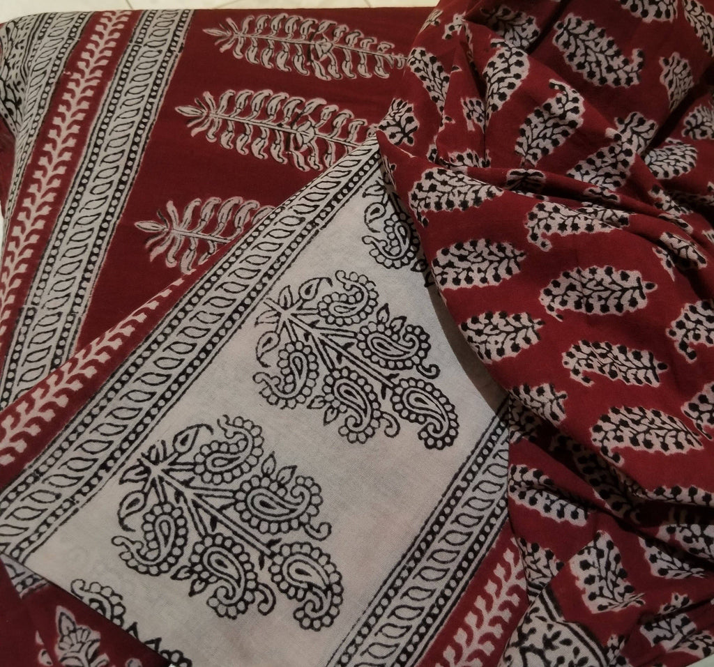 Red & Black Intricate Hand Block Printed Cotton Fabric – Artisan Crafted in India