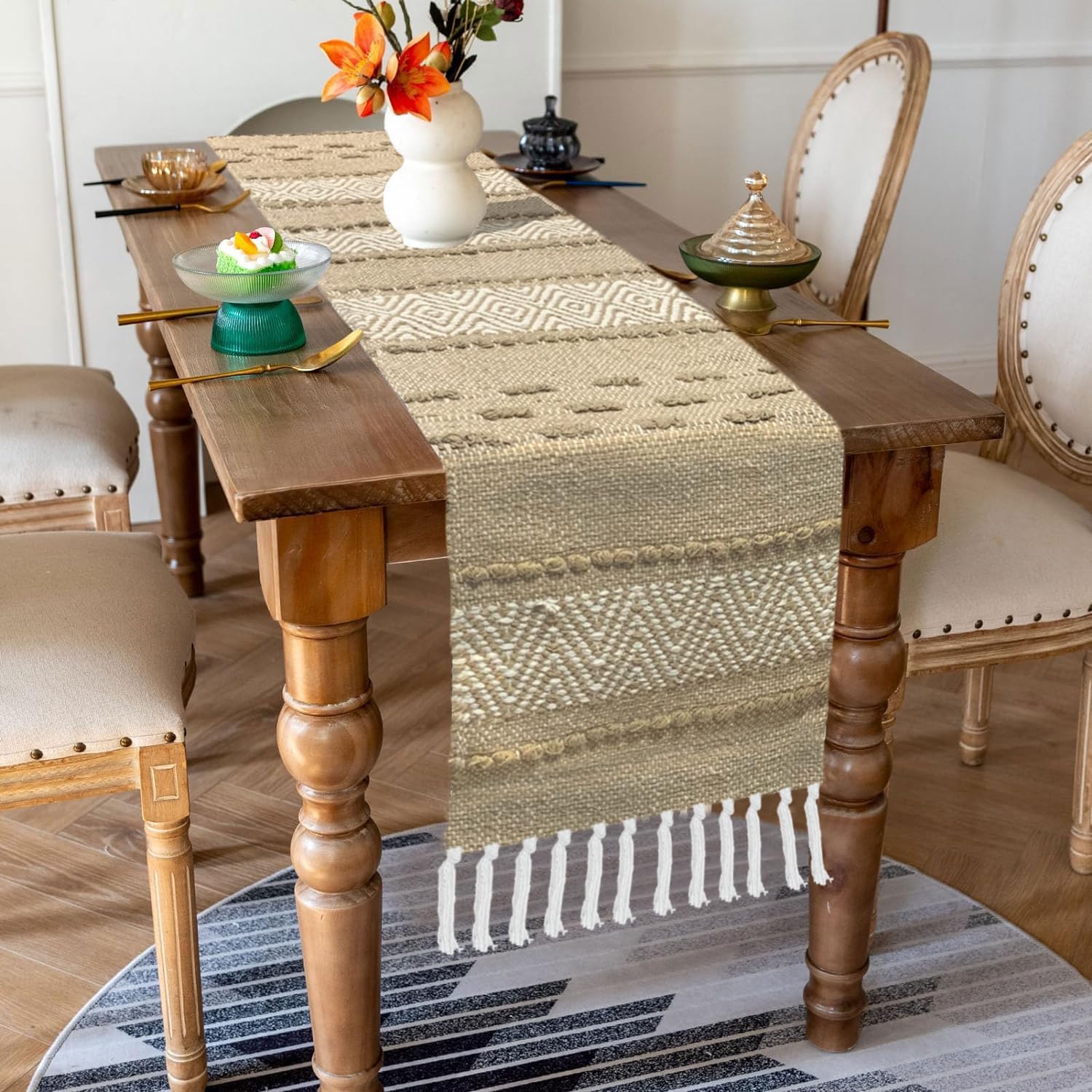 Handmade Cotton Chevron Table Runner – Bohemian Elegance for Your Table