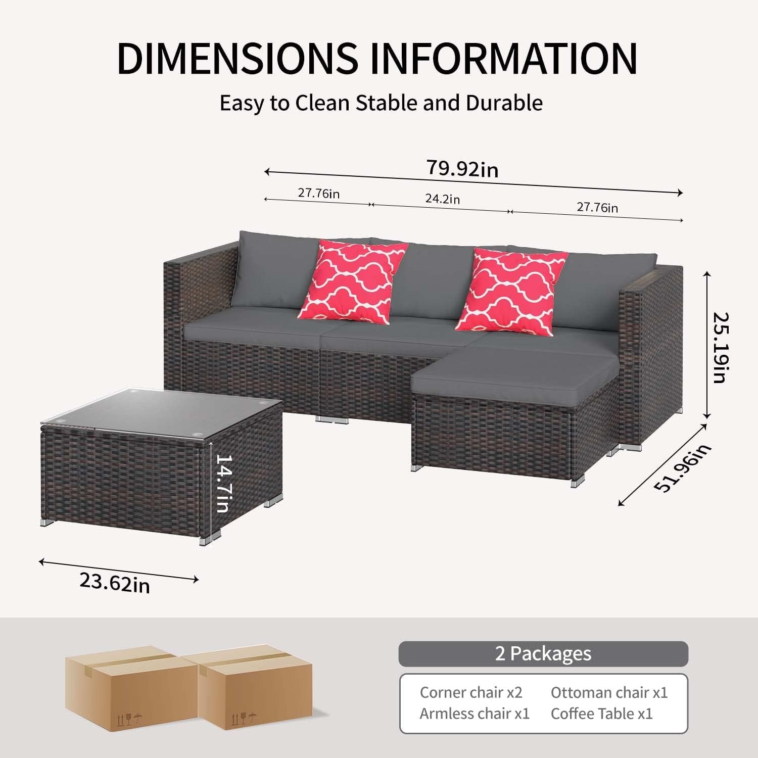 Luxury All-Weather Outdoor Patio Sofa Set – Handwoven PE Wicker Sectional with Coffee Table