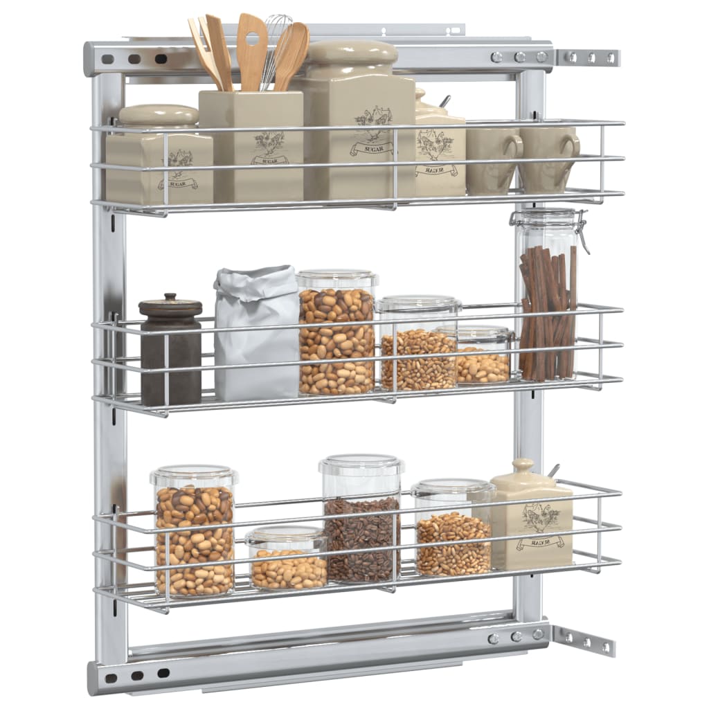 3-Tier Pull-Out Silver Wire Kitchen Basket with Sliding Runners