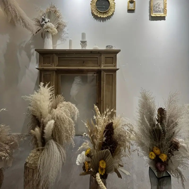 50-Piece Real Touch Dried Flower Set – Natural Rabbit Tail Reed Arrangement | Luxury Pampas & Dried Grass Home Décor