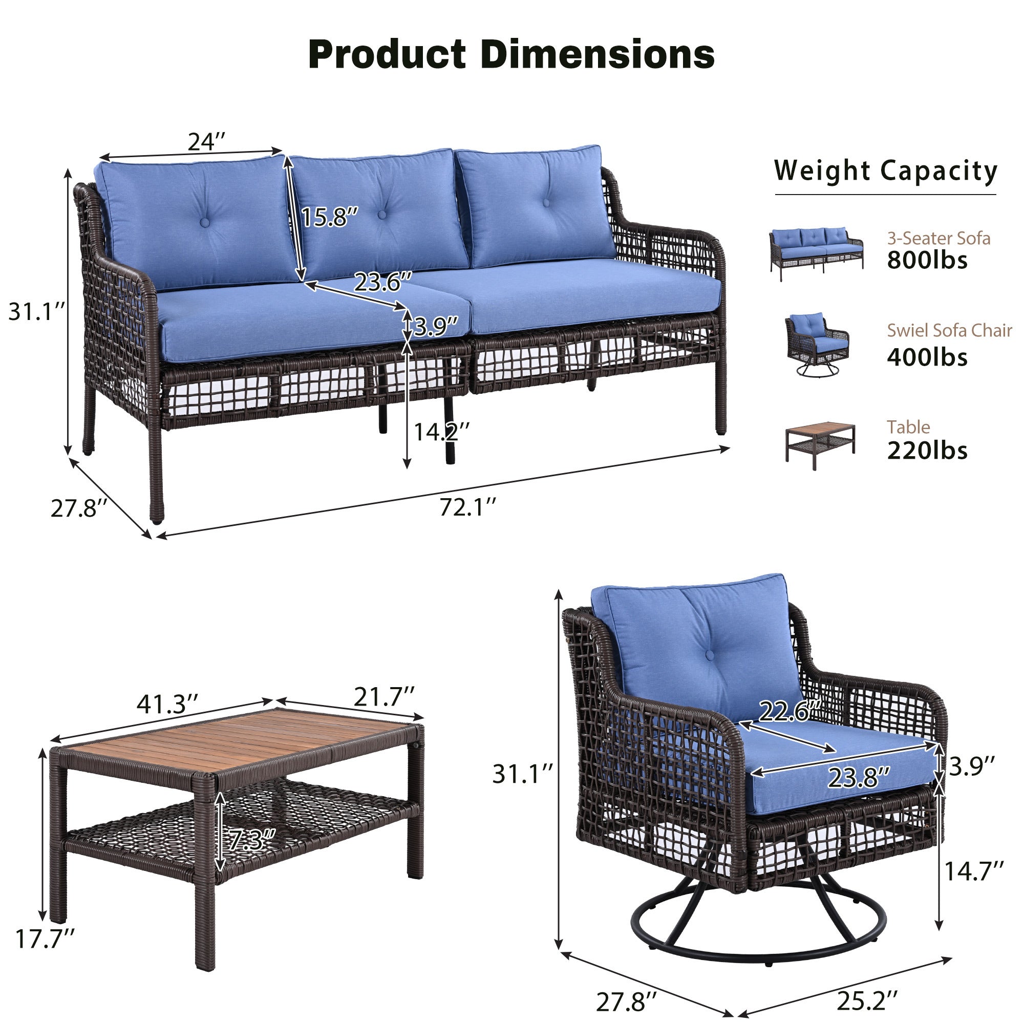 Luxury 4-Piece Outdoor Patio Furniture Set – Wicker Sofa & Swivel Chairs