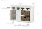 Luxury Farmhouse Kitchen Buffet – Glass-Front Drawers & Handwoven Rattan Baskets