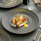 GOSEUNG Luxury Black & Gold Ceramic Dinner Plate Wujin Sand Matte Fine Dining Tableware