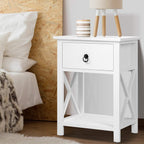 NNEDSZ Artiss 2 X Bedside Table 1 Drawer with Shelf - EMMA White-0