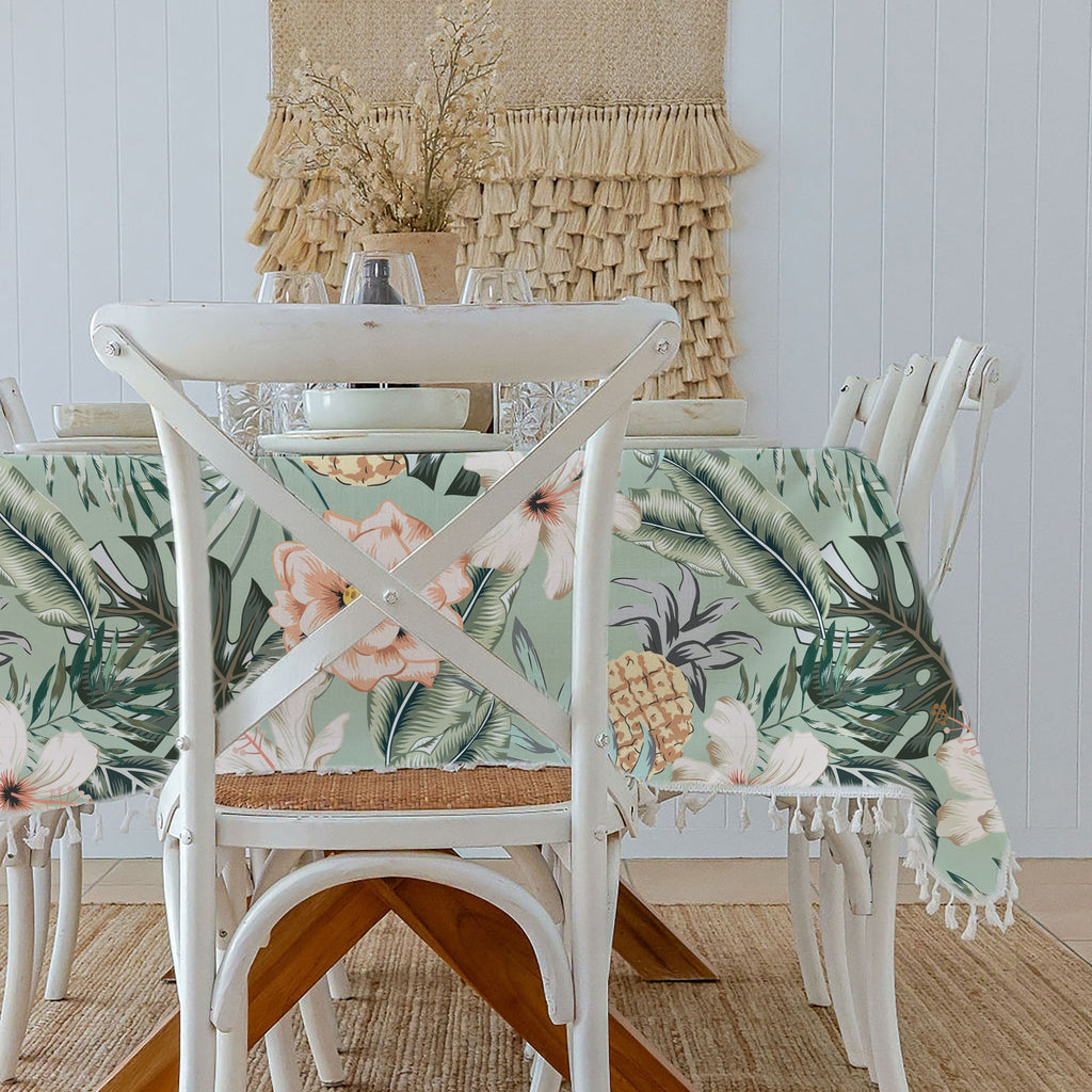 Water-Repellent Tablecloth & Picnic Mat with Tassel Trim – 250x142cm Poly Linen Look