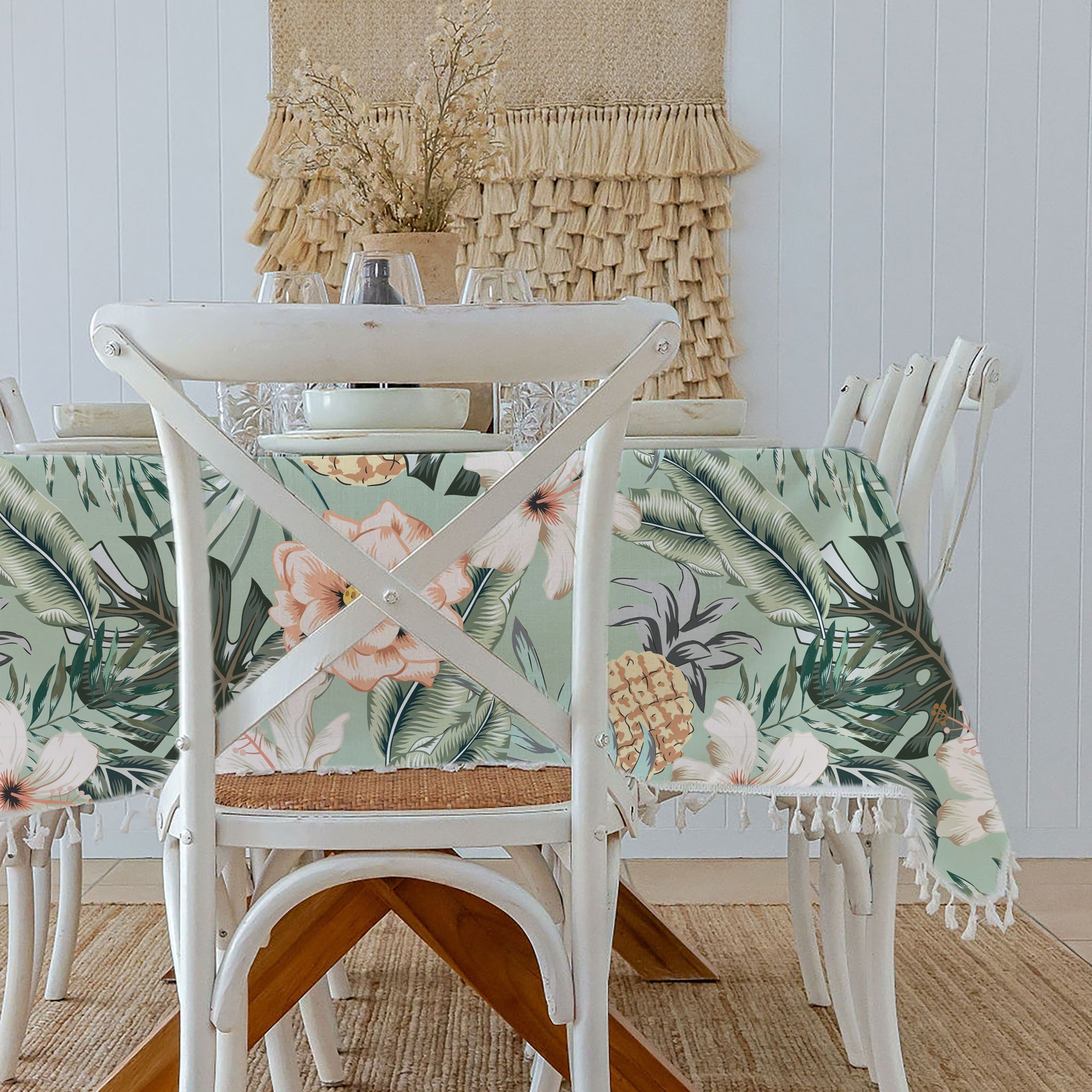 Water-Repellent Tablecloth & Picnic Mat with Tassel Trim – 250x142cm Poly Linen Look