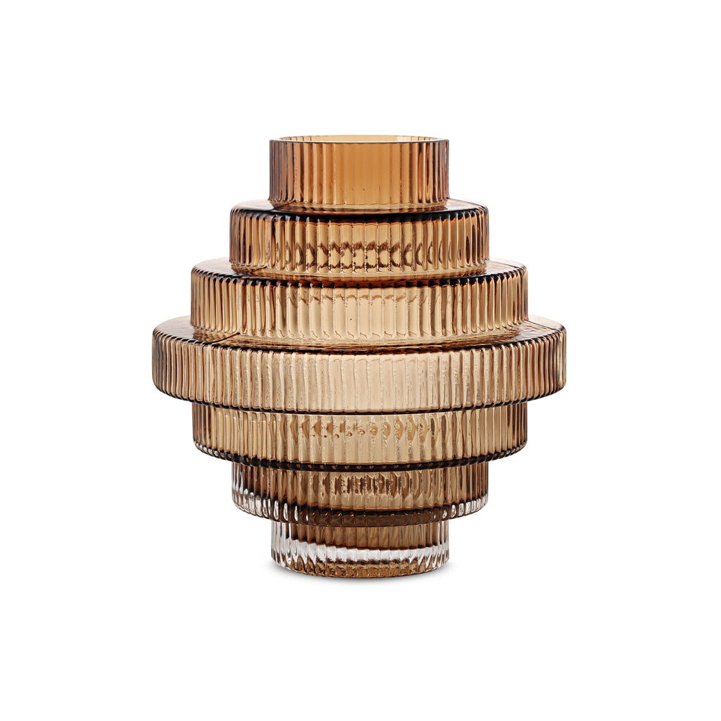 Amber Ribbed Glass Vase – Modern Sculptural Home Décor