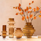 Amber Ribbed Glass Vase – Modern Sculptural Home Décor