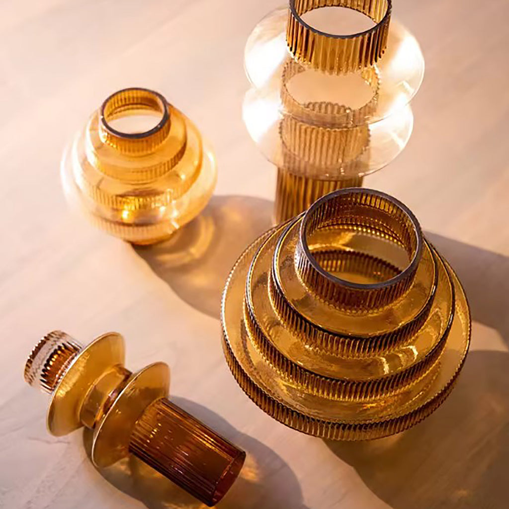 Amber Ribbed Glass Vase – Modern Sculptural Home Décor