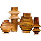 Amber Ribbed Glass Vase – Modern Sculptural Home Décor
