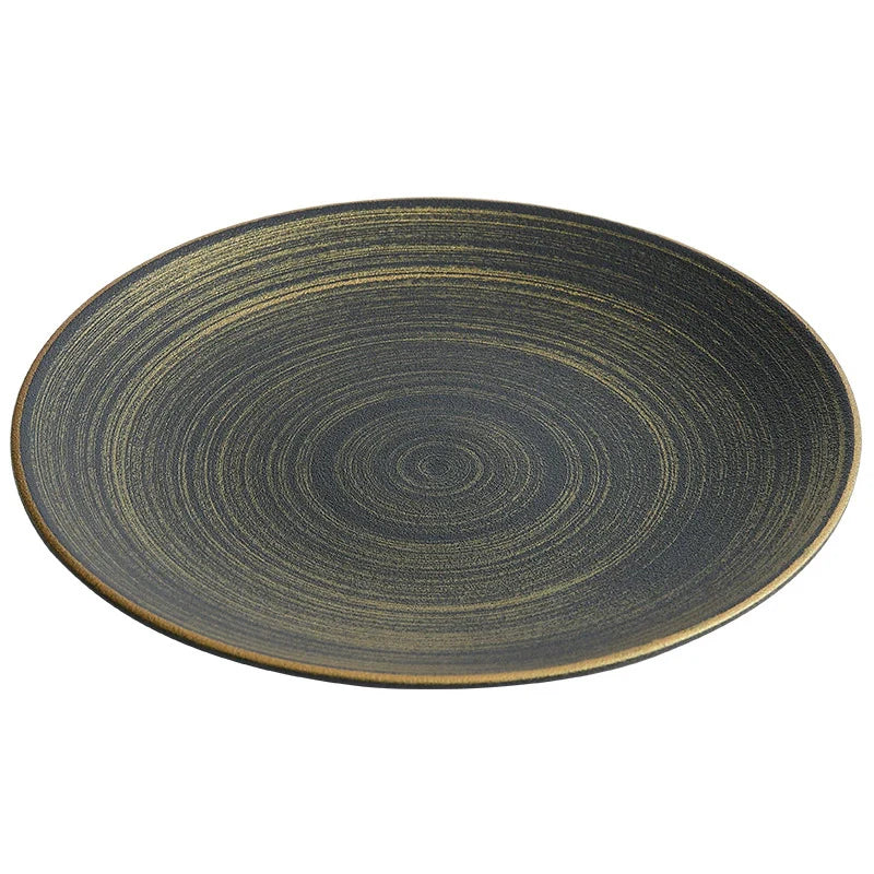 GOSEUNG Luxury Black & Gold Ceramic Dinner Plate Wujin Sand Matte Fine Dining Tableware