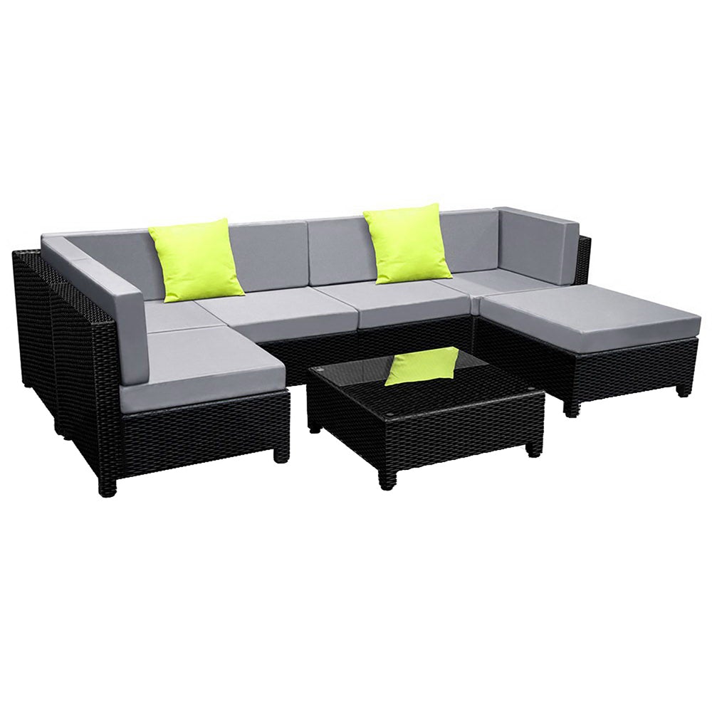 Luxury Gardeon 7-Piece Outdoor Sofa Lounge Set – Wicker Couches with Coffee Table & Bonus Covers