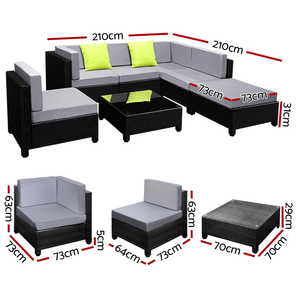 Luxury Gardeon 7-Piece Outdoor Sofa Lounge Set – Wicker Couches with Coffee Table & Bonus Covers
