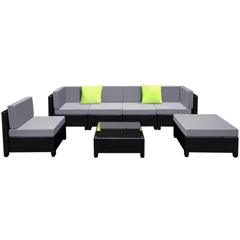 Luxury Gardeon 7-Piece Outdoor Sofa Lounge Set – Wicker Couches with Coffee Table & Bonus Covers