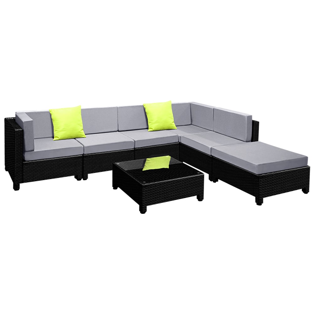 Luxury Gardeon 7-Piece Outdoor Sofa Lounge Set – Wicker Couches with Coffee Table & Bonus Covers