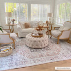 Machine Washable Chenille Rug – Traditional Flatweave Area Rug in Beige & Charcoal, Soft & Durable