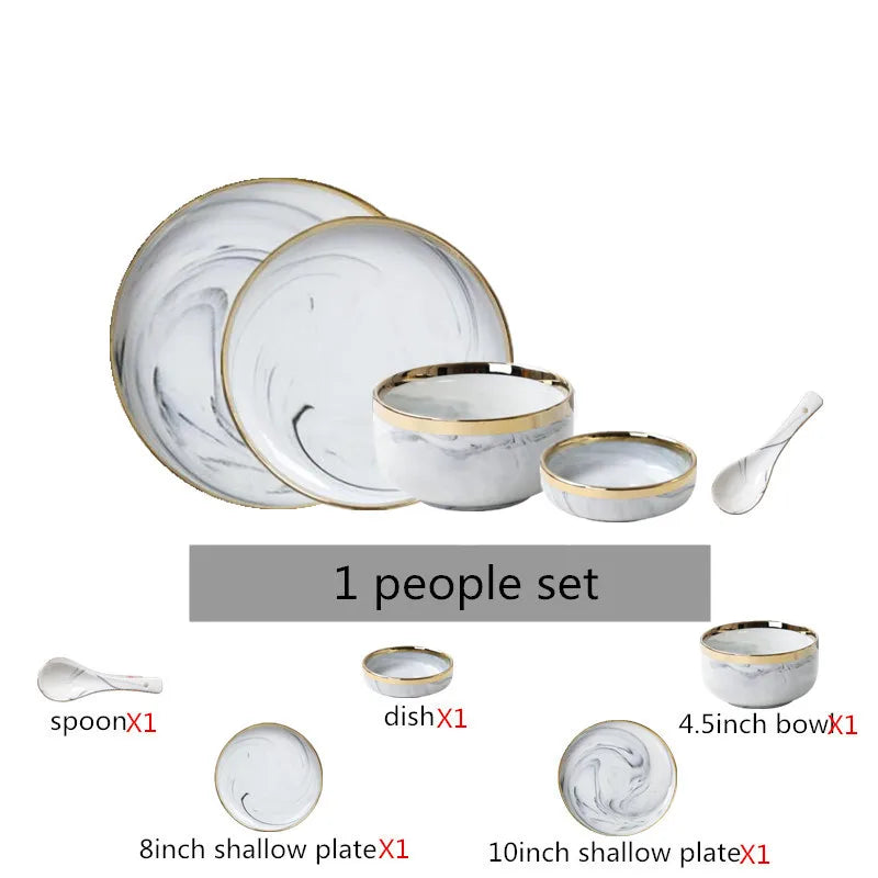 Luxury Blue & White Dinnerware Sets with Double-Sided Gilt Rims – Timeless Elegance