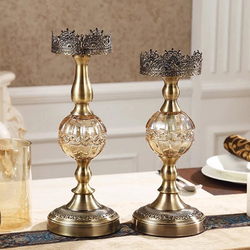 Luxury European Crystal & Metal Candle Holders – Vintage Elegant Design