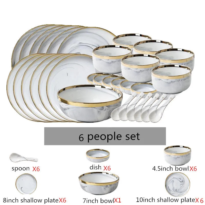 Luxury Blue & White Dinnerware Sets with Double-Sided Gilt Rims – Timeless Elegance