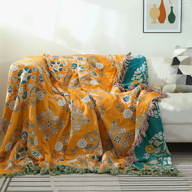 Bohemian Vintage Cotton Tassel Throw – Stylish & Cozy Accent for Couch or Bed